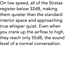 On low speed, all of the Stratas register below 32dB, making them quieter than the standard interior space and approa...