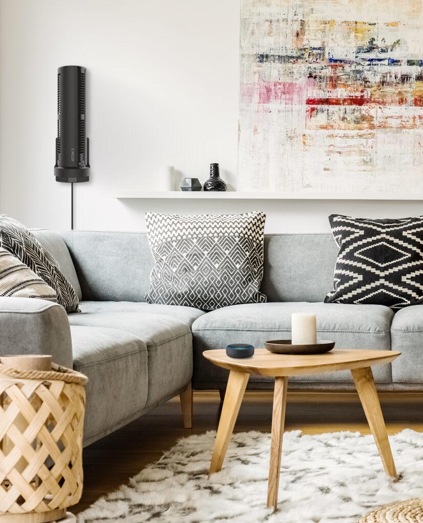 ATOM 2W AE Compact Oscillating Tower Circulator with Wall Mount and