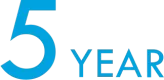 Blue 5 year icon A blue icon that says Five Year. This icon is used in tandem with the live text 'Warranty'