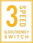 Orange 3 Speed icon Orange icon that says 3 Speed Glove-friendly Switch