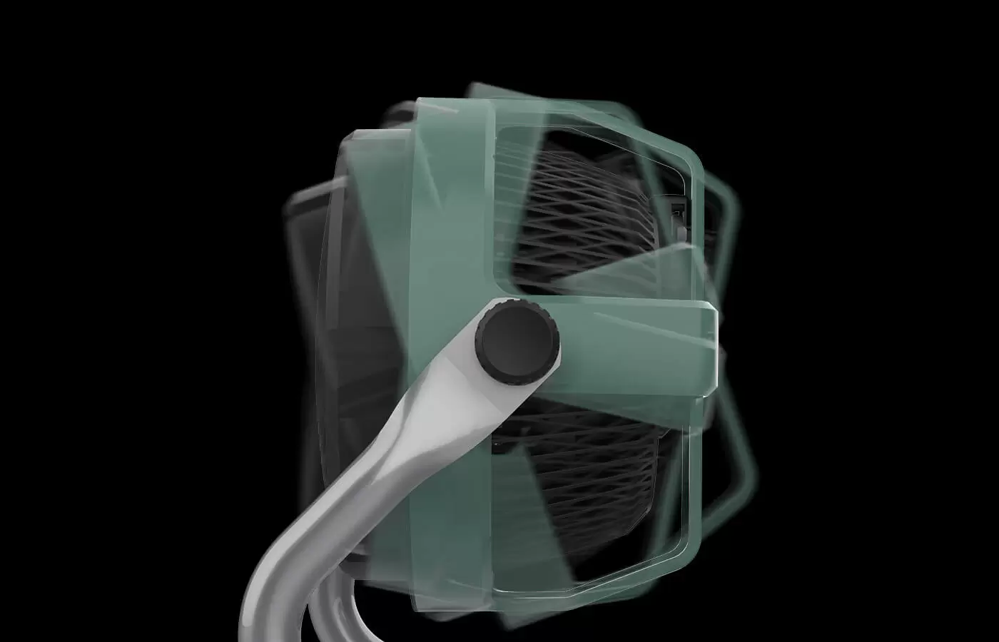 EXO61 HD Angle a still image showing EXO61 HD fan angle adjustment. The image shows the fan overlayed at different angles.