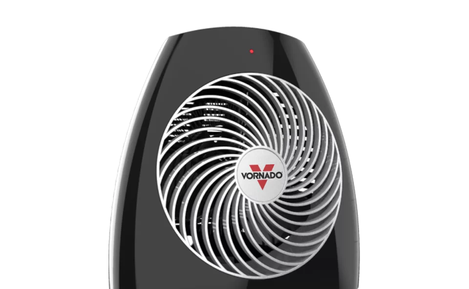 MVH Vortex Circulation Transparent MVH Heater against a dark background with a slight dark orange gradient on the bottom left.