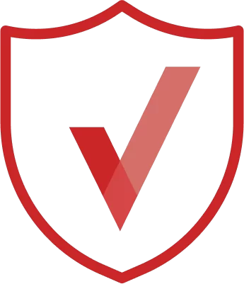 Red Advanced Safety Icon Red Advanced Safety Icon with a checkmark inside a shield