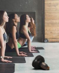 Women in yoga class being cooled down by the Vornado FLY MOVE
