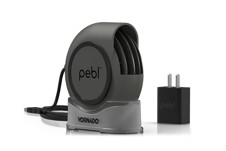 Small Sleek Pebl Close up shot of Pebl, plug, and cord