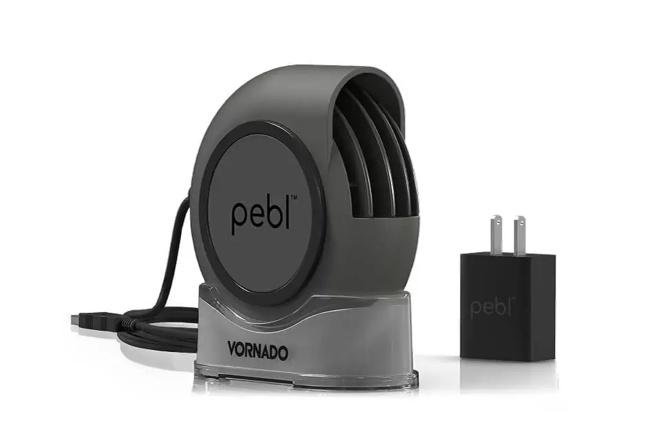 Small Sleek Pebl Close up shot of Pebl, plug, and cord