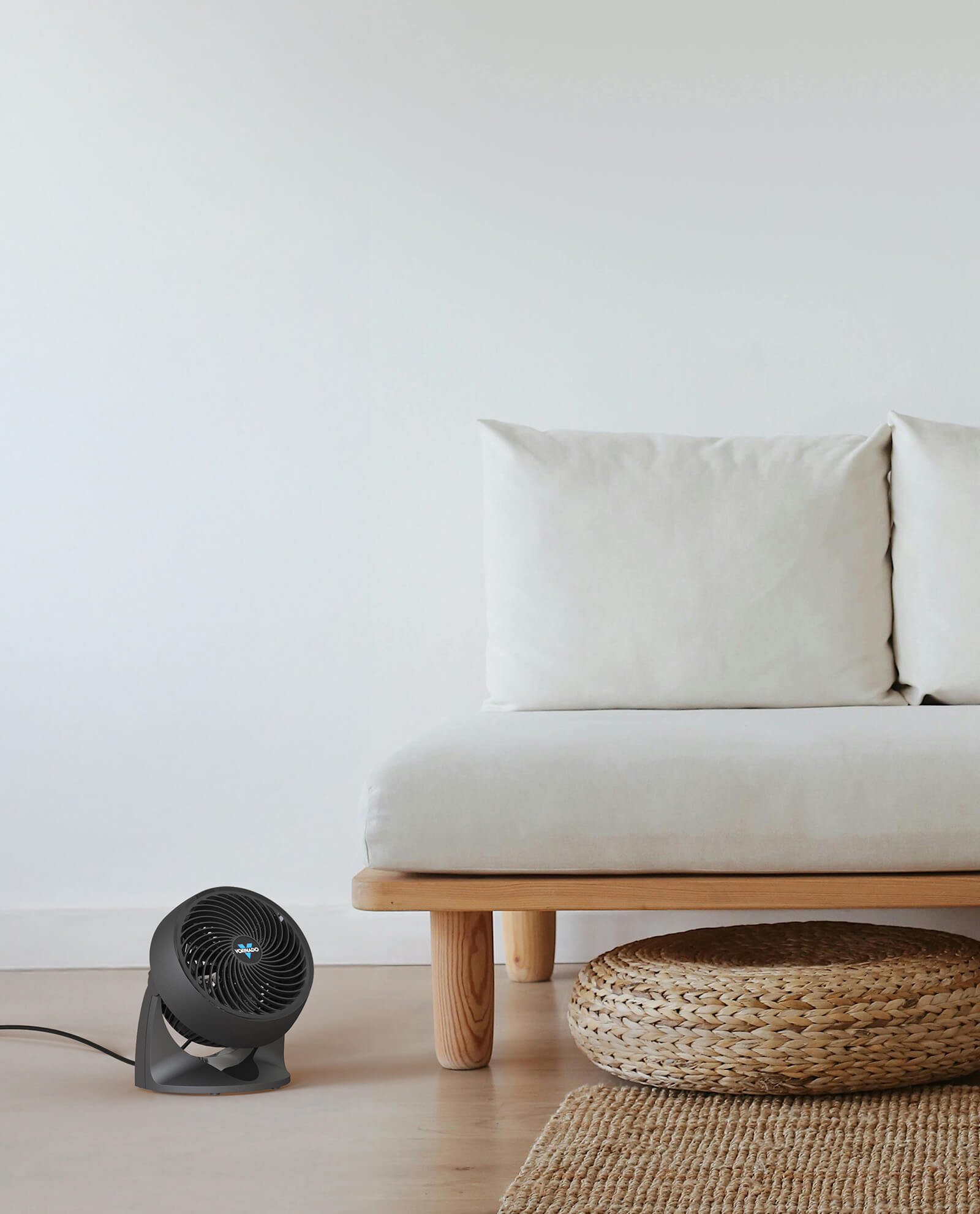 533 Black circulator next to a couch